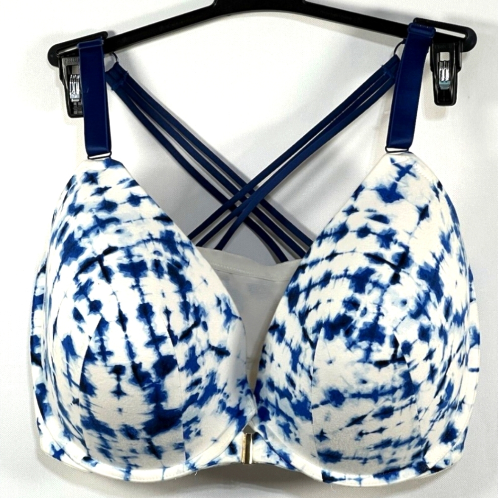 Cacique Blue and White Tie-Dye Bra